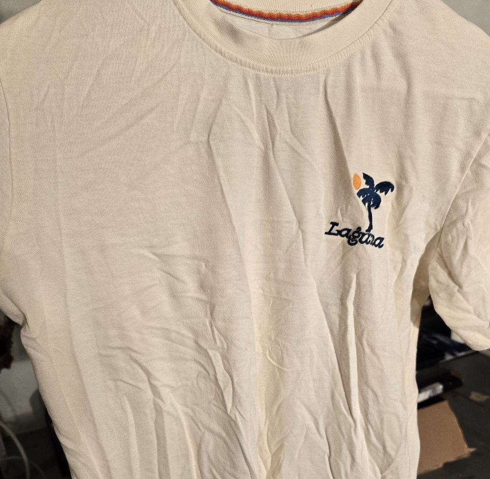 Cream and blue Laguna Beach size large embroidered T-shirt #CaliforniaVibes